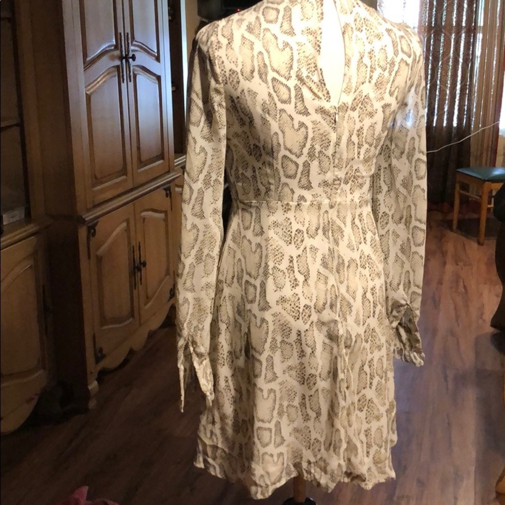 SHEIN Snake Print Ruffle Mock Neck Long Sleeve Mini Dress Beige Brown Small - Picture 3 of 6